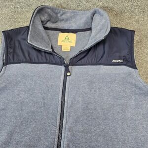 Ascend Vest Mens XL Blue Fleece Full Zip Quilted Yoke Outdoor Pockets Hiking